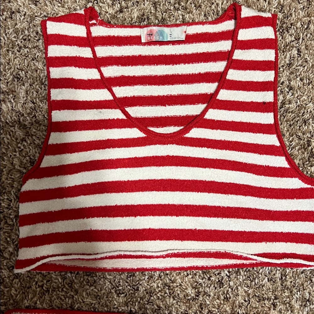 FP beach 3 piece Red and White Striped Knit Set - Picture 3 of 5
